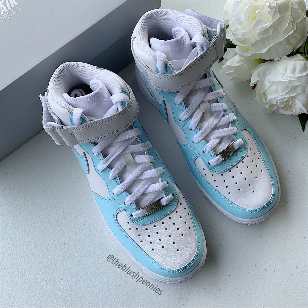 Nike Custom Painted Air Force 1 Mid - Light Blue NWT - Picture 9 of 11
